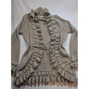 Debbie Morgan ruffle‎ knit cardigan gray cream size L